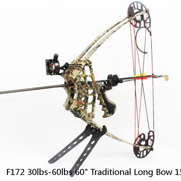 F172 30lbs-60lbs 60" Traditional Long Bow 15" Camo Riser Archery Hunting